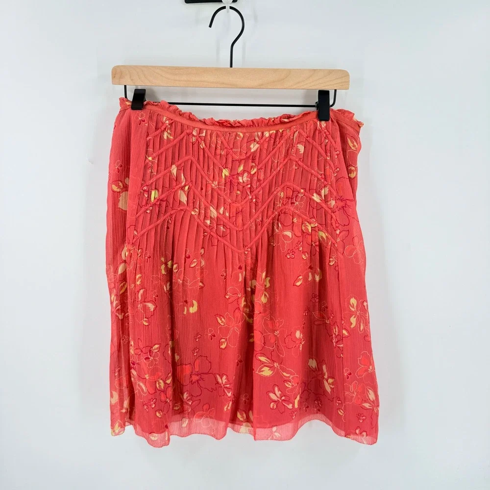 Vintage‎ 90s City DKNY 100% Silk Floral Pleated Skirt Pink 12P Boho Cottagecore